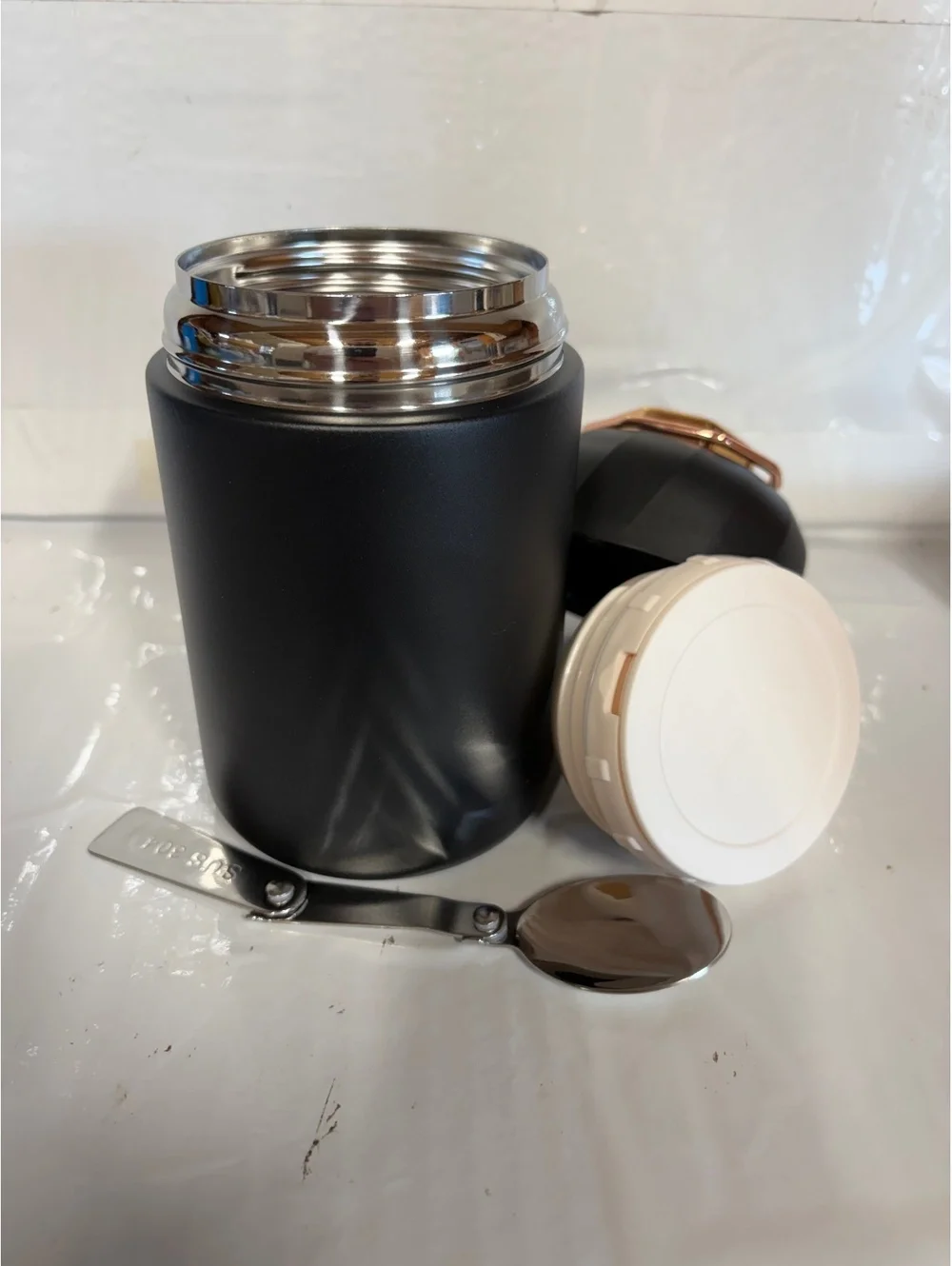 Black Stainless Steel Insulated Food Jar with Spoon and Lid